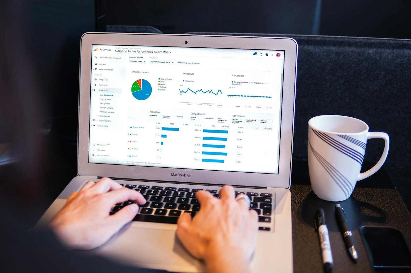 Person reviewing analytics on a laptop